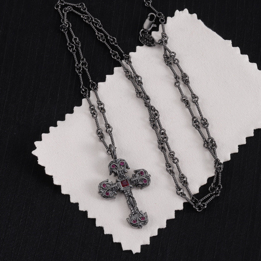 Chrome Hearts Black Purple Diamond Necklace
