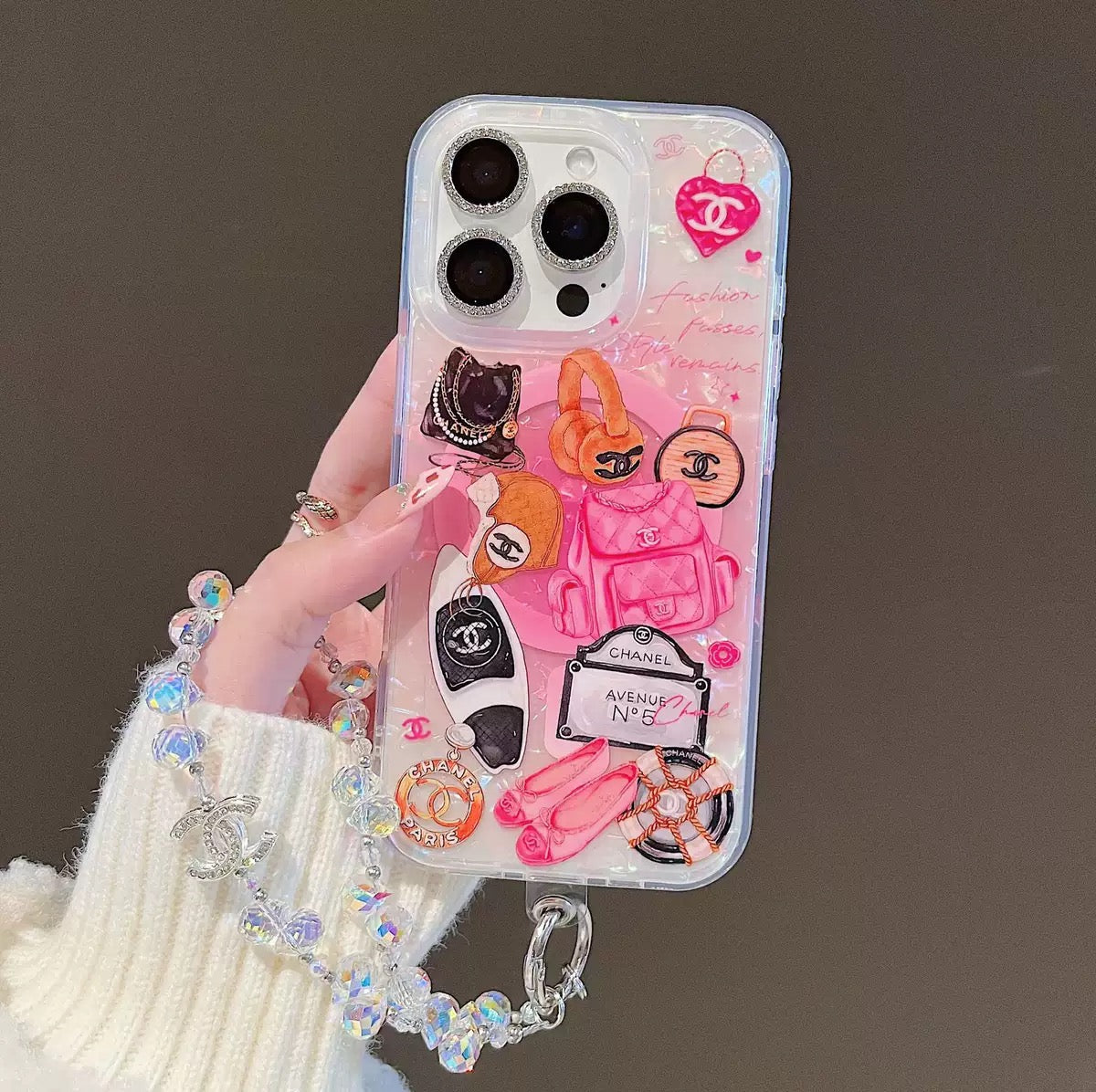 Chanel Pink Phone Case (Charm+Case+Socket)
